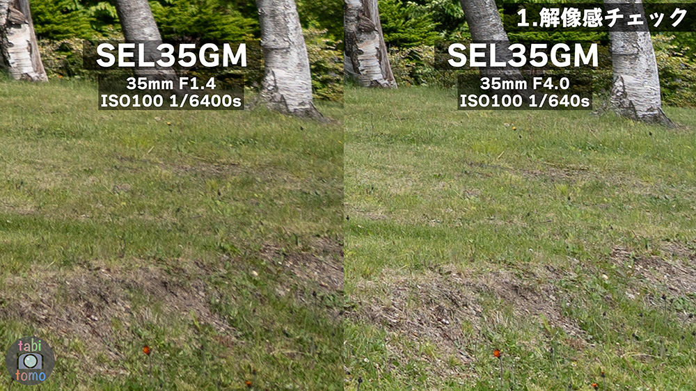 SEL35F14GMのF1.4とF4解像感比較