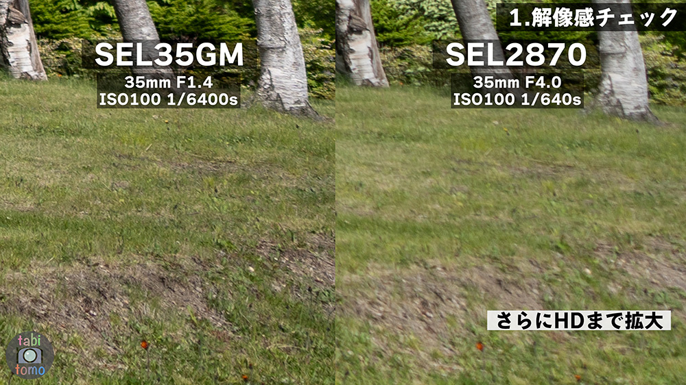 SEL35F14GMとSEL2870の解像感比較